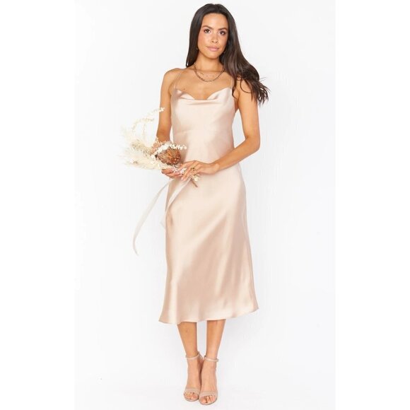 Show Me Your MuMu Dresses & Skirts - NWT Show Me Your Mumu Verona Cowl Neck Midi Dress | Champagne Satin | Size S